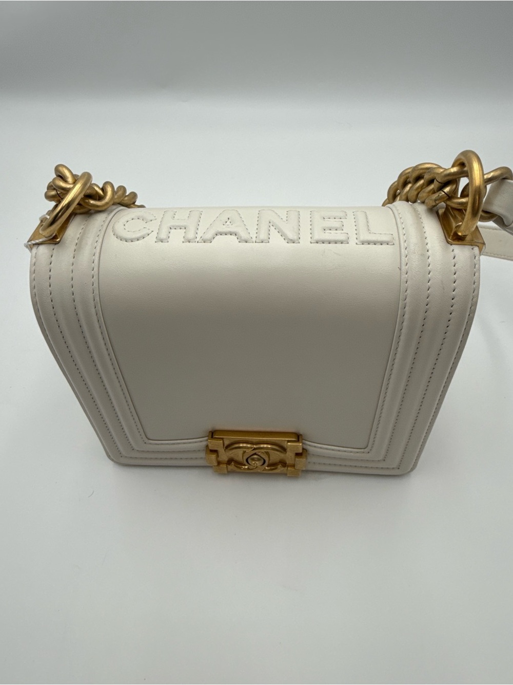 CHANEL small square white Reverso bag with Gold Hardware